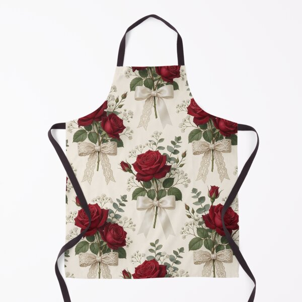 Item preview, Vintage Red Rose Lace Bow Pattern designed and sold by CooksCreators.