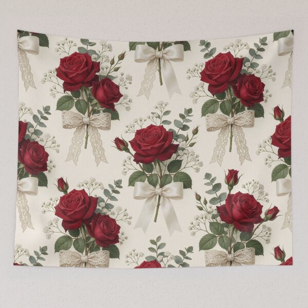 Item preview, Vintage Red Rose Lace Bow Pattern designed and sold by CooksCreators.