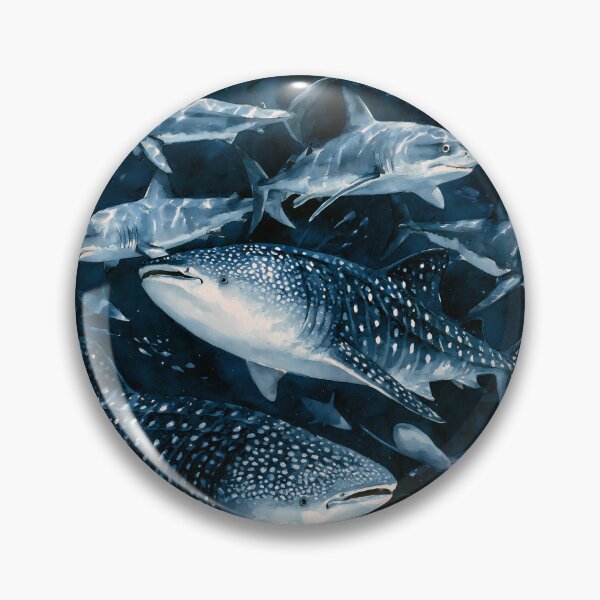Item preview, Watercolor Shark Art Dark Navy Sea Pattern designed and sold by FrostyFrisby.