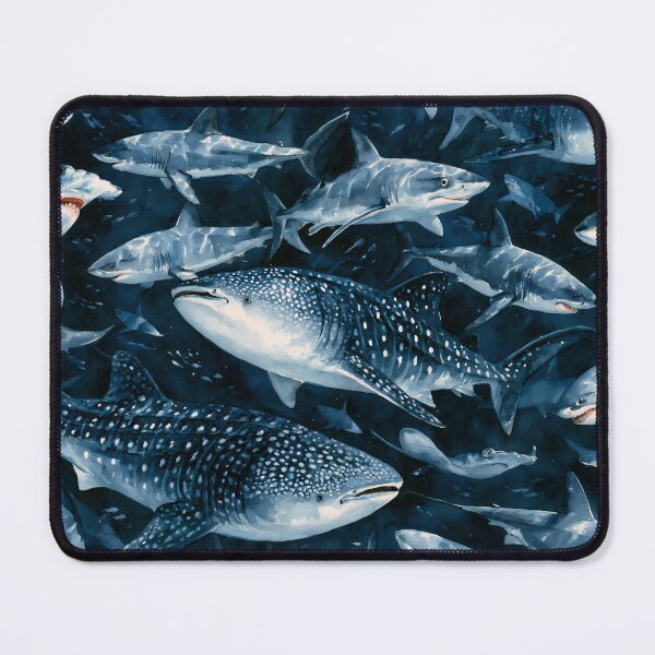 Item preview, Watercolor Shark Art Dark Navy Sea Pattern designed and sold by FrostyFrisby.