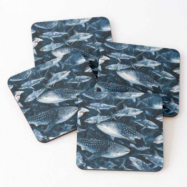 Item preview, Watercolor Shark Art Dark Navy Sea Pattern designed and sold by FrostyFrisby.