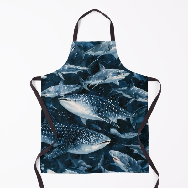 Item preview, Watercolor Shark Art Dark Navy Sea Pattern designed and sold by FrostyFrisby.