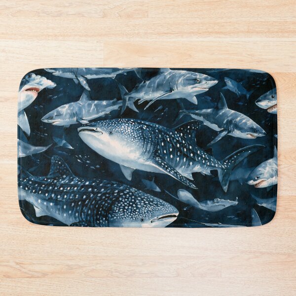 Item preview, Watercolor Shark Art Dark Navy Sea Pattern designed and sold by FrostyFrisby.