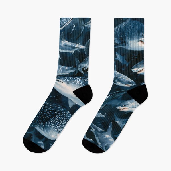Item preview, Watercolor Shark Art Dark Navy Sea Pattern designed and sold by FrostyFrisby.
