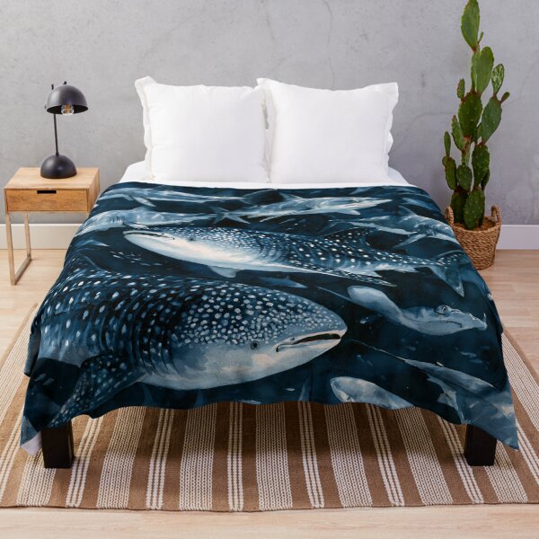 Item preview, Watercolor Shark Art Dark Navy Sea Pattern designed and sold by FrostyFrisby.