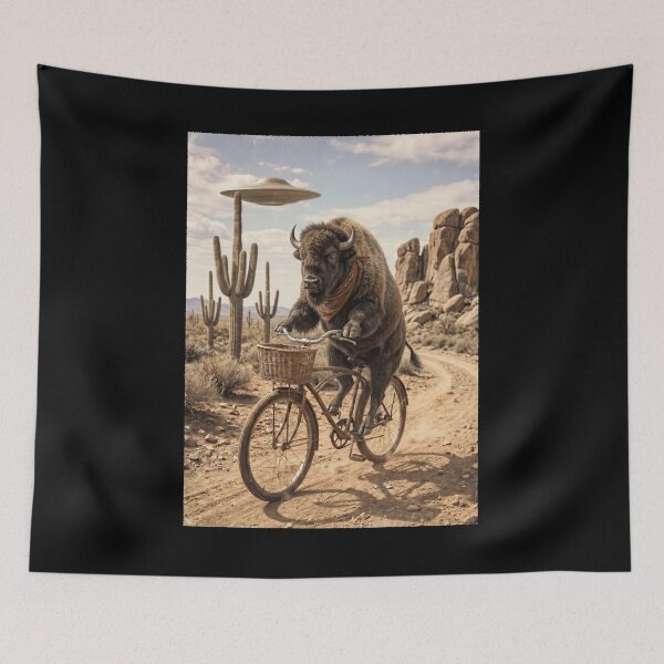 Item preview, Buffalo Riding Bike Wild West Western UFO Animal Lover designed and sold by dian-rody-crest.