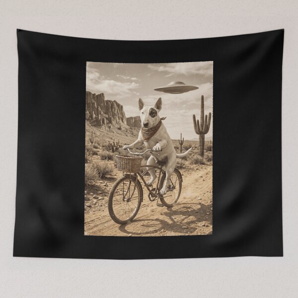 Item preview, Bull Terrier Riding Bike Wild West Western UFO Dog Lover designed and sold by dian-rody-crest.