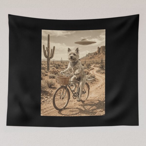 Item preview, Cairn Terrier Riding Bike Wild West Western UFO Dog Lover designed and sold by dian-rody-crest.