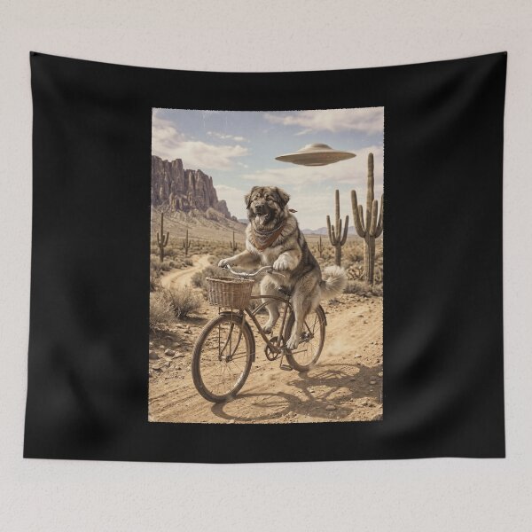 Item preview, Caucasian Shepherd Dog Riding Bike Wild West Western UFO Dog Lover designed and sold by dian-rody-crest.