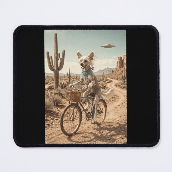 Item preview, Chinese Crested Dog Riding Bike Wild West Western UFO Dog Lover designed and sold by dian-rody-crest.