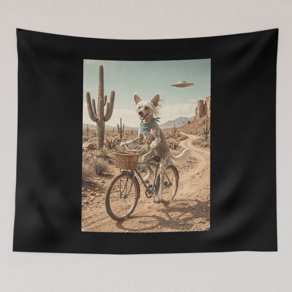 Item preview, Chinese Crested Dog Riding Bike Wild West Western UFO Dog Lover designed and sold by dian-rody-crest.
