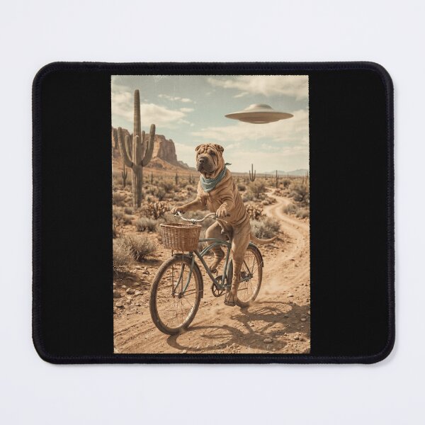 Item preview, Chinese Shar Pei Riding Bike Wild West Western UFO Dog Lover designed and sold by dian-rody-crest.