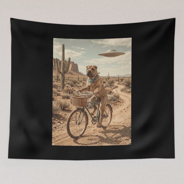 Item preview, Chinese Shar Pei Riding Bike Wild West Western UFO Dog Lover designed and sold by dian-rody-crest.