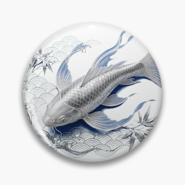 Item preview, Platinum Silver Koi Fish Japanese Wave Art designed and sold by Surviving Monday Club.