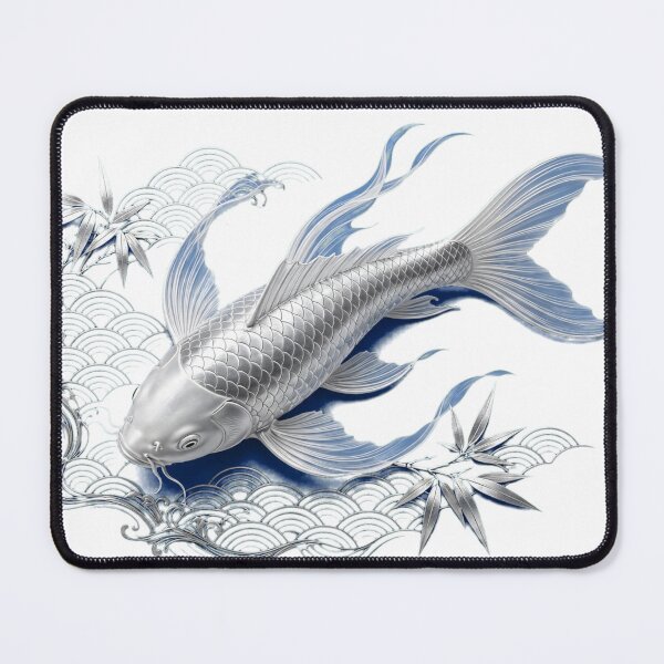 Item preview, Platinum Silver Koi Fish Japanese Wave Art designed and sold by Surviving Monday Club.