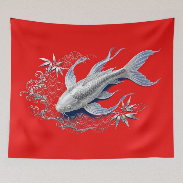 Item preview, Platinum Silver Koi Fish Japanese Wave Art designed and sold by Surviving Monday Club.