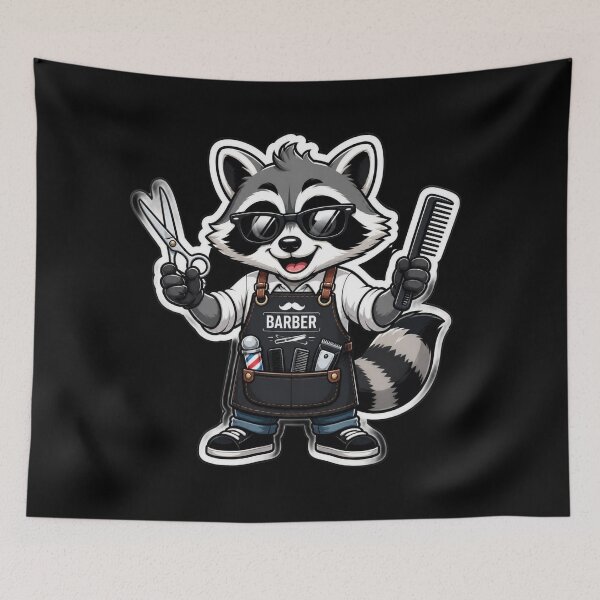 Item preview, Cute Raccoon Barber Sticker - Funny Cartoon Racoon Hairdresser Scissors Design designed and sold by Barber MD Culture.