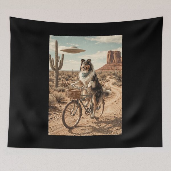 Item preview, Collie Riding Bike Wild West Western UFO Dog Lover designed and sold by dian-rody-crest.