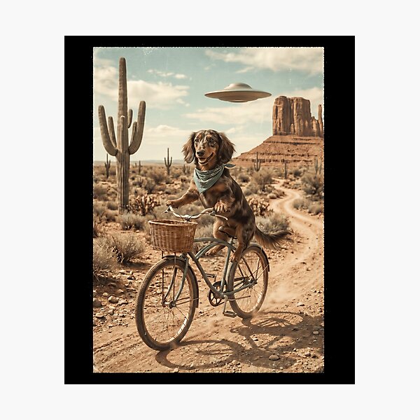 Item preview, Dachshund Riding Bike Wild West Western UFO Dog Lover designed and sold by dian-rody-crest.