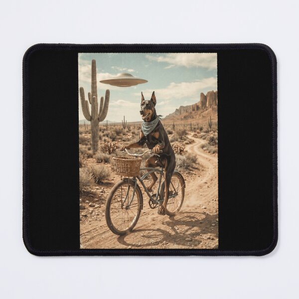 Item preview, Doberman Pinscher Riding Bike Wild West Western UFO Dog Lover designed and sold by dian-rody-crest.