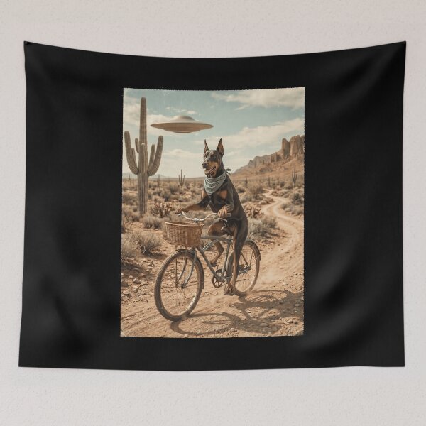 Item preview, Doberman Pinscher Riding Bike Wild West Western UFO Dog Lover designed and sold by dian-rody-crest.
