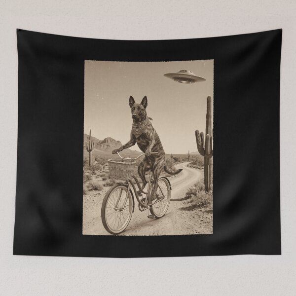 Item preview, Dutch Shepherd Riding Bike Wild West Western UFO Dog Lover designed and sold by dian-rody-crest.