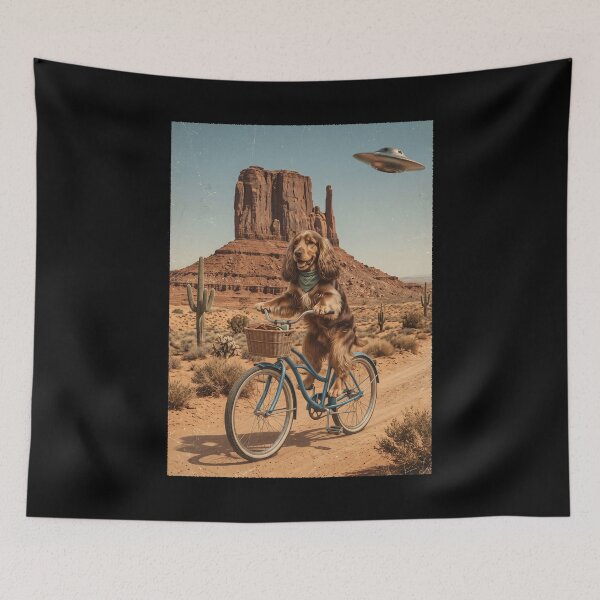 Item preview, English Cocker Spaniel Riding Bike Wild West Western UFO Dog Lover designed and sold by dian-rody-crest.