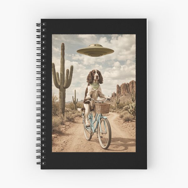 Item preview, English Springer Spaniel Riding Bike Wild West Western UFO Dog Lover designed and sold by dian-rody-crest.