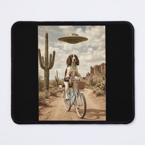Item preview, English Springer Spaniel Riding Bike Wild West Western UFO Dog Lover designed and sold by dian-rody-crest.