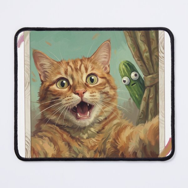 Item preview, Panicked Cat Selfie Googly Eyed Cucumber Van Gogh Painting Tee designed and sold by KIDEnia.