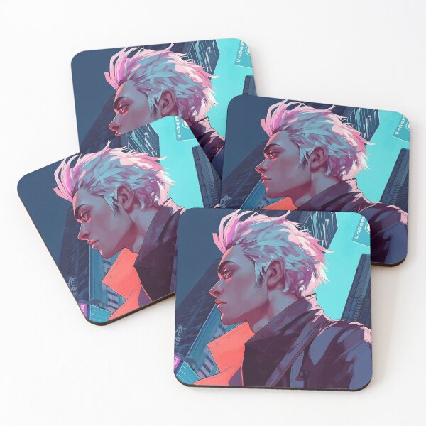 Item preview, White Haired Man Beneath Neon Towers designed and sold by DavideXyz.