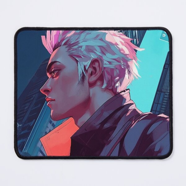 Item preview, White Haired Man Beneath Neon Towers designed and sold by DavideXyz.