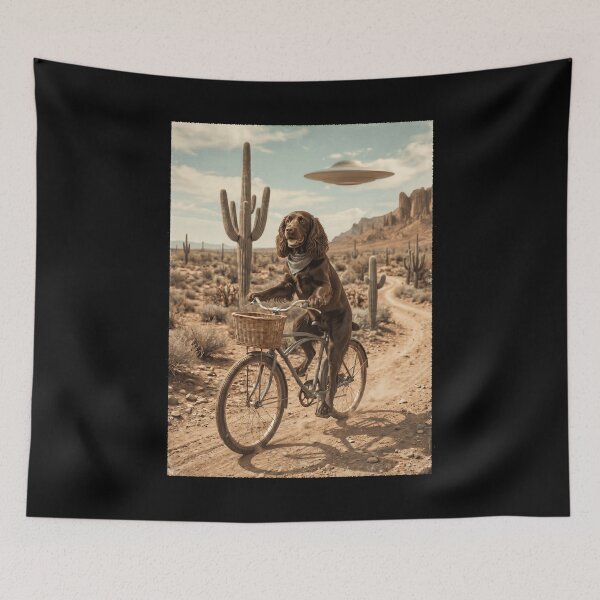 Item preview, Field Spaniel Riding Bike Wild West Western UFO Dog Lover designed and sold by dian-rody-crest.