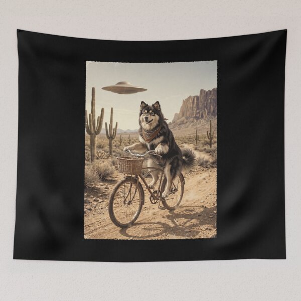 Item preview, Finnish Lapphund Riding Bike Wild West Western UFO Dog Lover designed and sold by dian-rody-crest.
