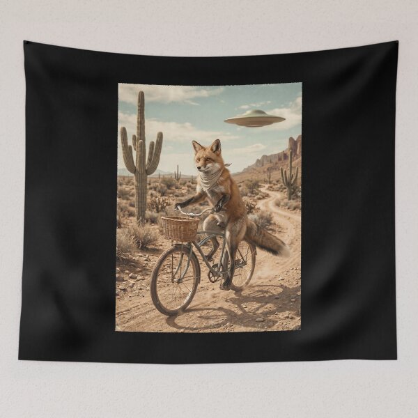 Item preview, Fox Riding Bike Wild West Western UFO Animal Lover designed and sold by dian-rody-crest.