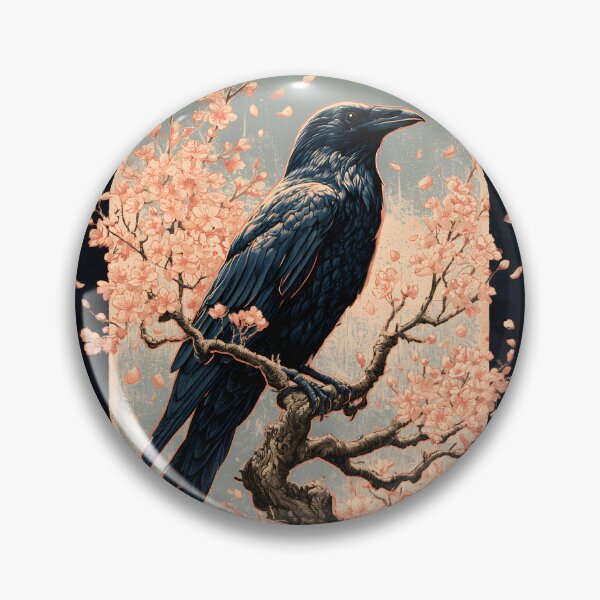 Item preview, Japanese Raven Karasu Cherry Blossom Ukiyo-e Woodcut Art designed and sold by GrinGalore.