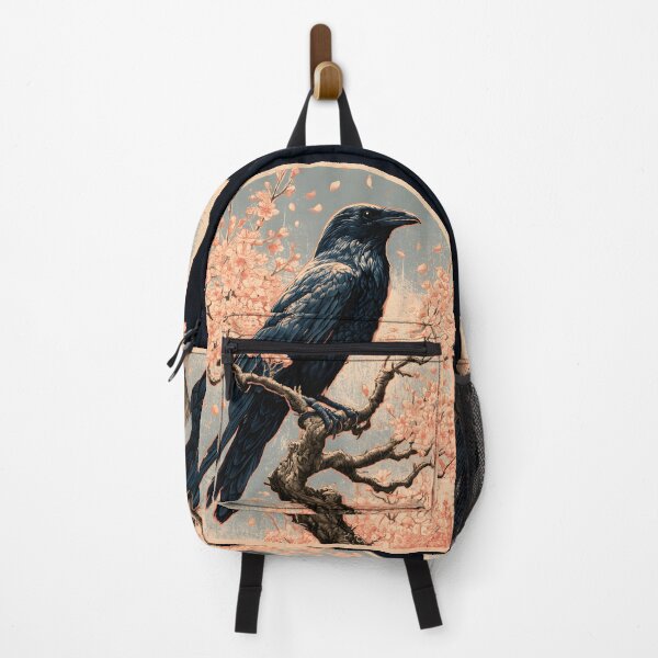 Item preview, Japanese Raven Karasu Cherry Blossom Ukiyo-e Woodcut Art designed and sold by GrinGalore.