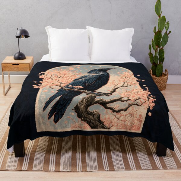 Item preview, Japanese Raven Karasu Cherry Blossom Ukiyo-e Woodcut Art designed and sold by GrinGalore.