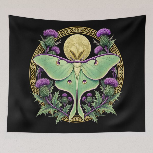 Item preview, Celestial Green Luna Moth With Scottish Thistle Flowers And Celtic Moon Circle designed and sold by StanaLuis.