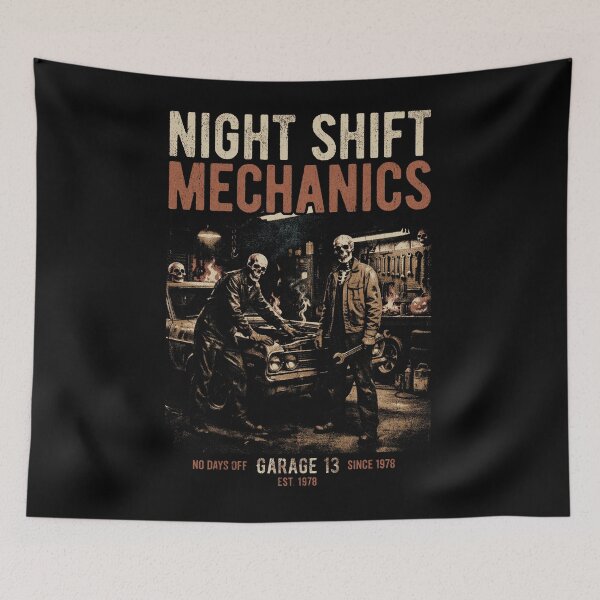 Item preview, Night Shift Mechanics Vintage Halloween Garage Design designed and sold by BVNKGRAPH WORKS.