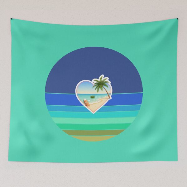 Item preview, Tropical Beach and Coconut Sunblock in Heart on Coastal Retro Stripes designed and sold by Beachy.