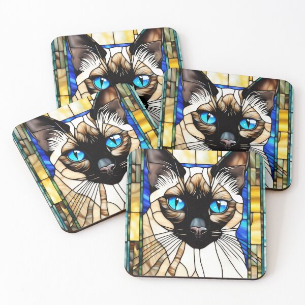 Item preview, Siamese Cat Stained Glass Style Feline Portrait designed and sold by pinkal.