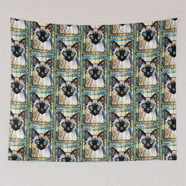 Item preview, Siamese Cat Stained Glass Style Feline Portrait designed and sold by pinkal.