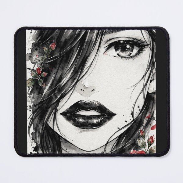 Item preview, Red Rose Dark Anime Girl - Watercolor Gothic Portrait Black Lips designed and sold by MAISON SYLVIE.