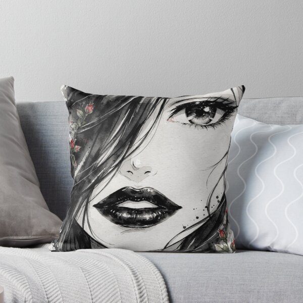 Item preview, Red Rose Dark Anime Girl - Watercolor Gothic Portrait Black Lips designed and sold by MAISON SYLVIE.