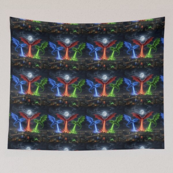Item preview, Three Elemental Dragons Unleashed Upon City designed and sold by DWolf04.