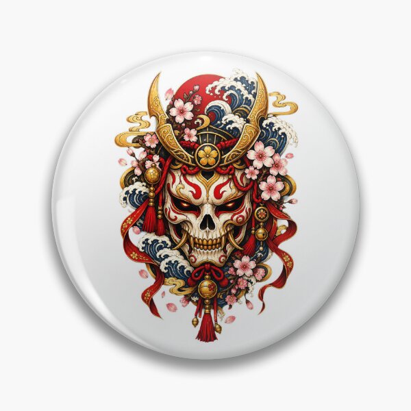 Item preview, Japanese Skull Samurai | Oni Warrior Mask | Sakura & Ocean Waves | Japanese Warrior Art designed and sold by MrDev.