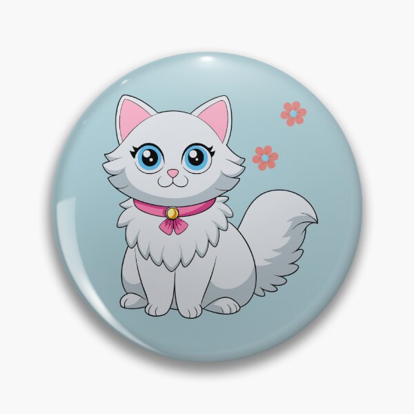 Artikelvorschau, Niedliche weiße Perserkatze mit rosa Halsband | Chibi-Cartoon-Illustration einer flauschigen Katze entworfen und verkauft von Mousy17.