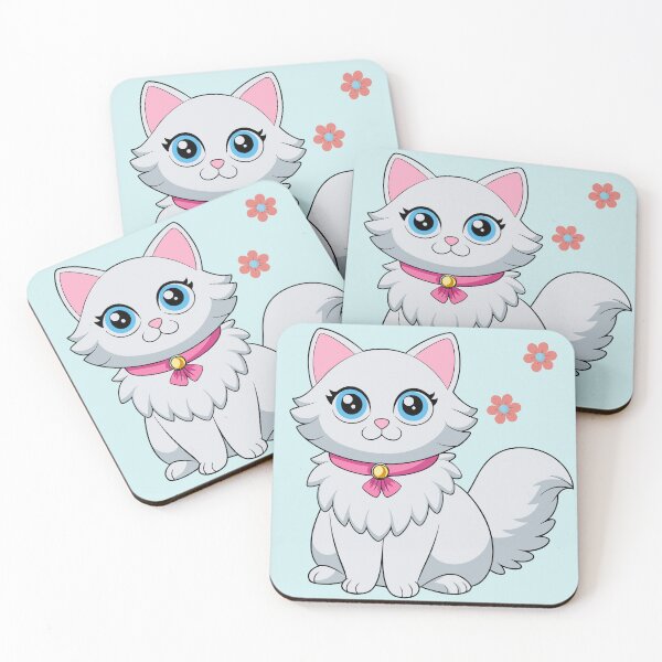 Item preview, Cute Kawaii White Persian Cat with Pink Collar | Chibi Cartoon Fluffy Kitty Illustration designed and sold by Mousy17.