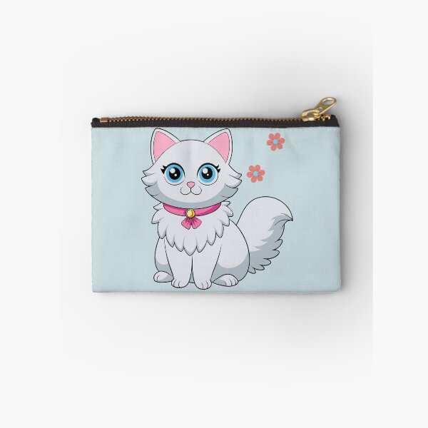 Artikelvorschau, Niedliche weiße Perserkatze mit rosa Halsband | Chibi-Cartoon-Illustration einer flauschigen Katze entworfen und verkauft von Mousy17.